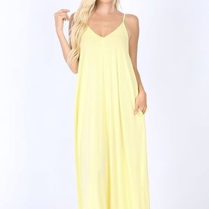 yellow spaghetti strap maxi dress